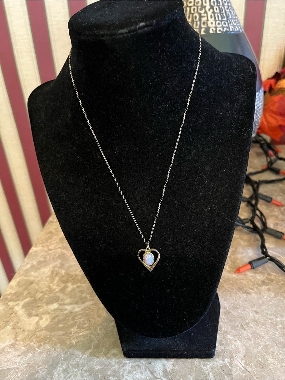Vintage Opal Iridescent open heart necklace